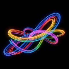 dynamic visual effect.  Abstract swirling energy trails form a glowing abstract oval shape with vibrant colors. Light in motion a dark background, 3D render of glowing light trails in vibrant rainbow