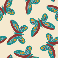 Colorful turquoise butterfly vector seamless pattern