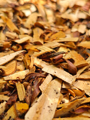 Close-up of Wood Chips and Bark for Garden Mulch or Fuel