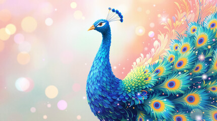 A detailed illustration of a peacock with vibrant colors.