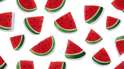 Cartoon Seamless Pattern Watermelon Slices Bold Outlines Playful Colorful Design