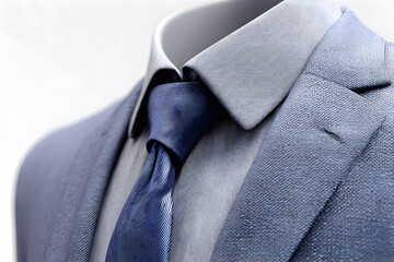 A mockup of a classic business suit, featuring a crisp blazer with subtle texture and fine stitching details
