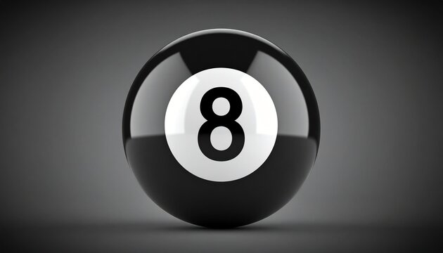A sleek black 8-ball rests against a neutral background, its white circle and bold number glowing subtly&mdash;evoking mystery, gameplay tension, and iconic symbolism from the world of billiards.