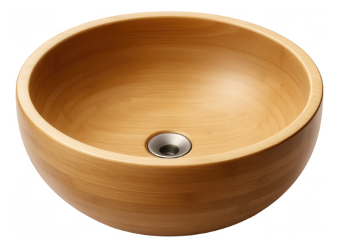 A bamboo vessel sink with a smooth finish, perfect for an eco-friendly home bathroom.