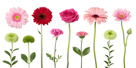Obraz premium A vibrant collection of blossoming gerbera daisies a rose and carnations symbolizing beauty and freshness against solid