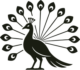 Graceful Peacock Silhouette with Ornate Fanned Tail and Regal Presence