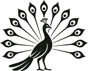 Elegant Peacock Silhouette with Fanned Tail Feathers and Ornamental Eyespots