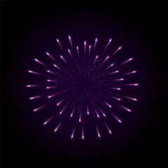 Fototapeta premium Fireworks salute with shining sparks, vector bright purple explosion festive firecracker salute, pyrotechnic rocket fire