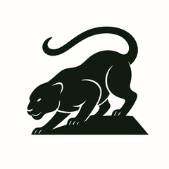 Crouching Panther Silhouette with Raised Tail in Alert Position