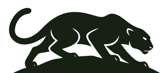 Stalking Panther Silhouette with Curved Tail on Elevated Surface