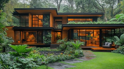 Modern Eco-friendly House in Lush Tropical Garden