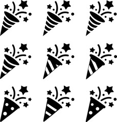 Festive celebration poppers with stars and confetti icons perfect for party invitations and event decorations graphics