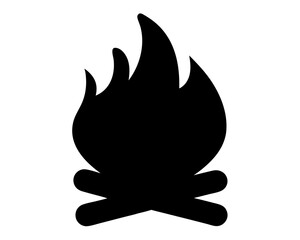 Stylized black silhouette of a campfire with crossed logs and flames