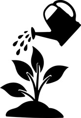 Watering Can Pouring Water on a Growing Plant Simple Icon
