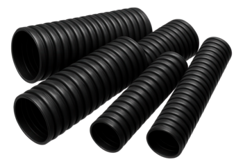 Corrugated polyethylene pipes used in a suburban home's yard to create a French drain system for efficient water removal.
