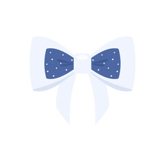 Blue bow in flat color style. Fashion accessory. Elegant bow tie
