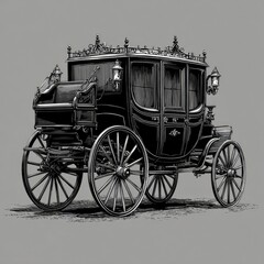 Fototapeta premium Detailed black and white illustration of a vintage carriage