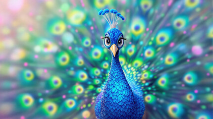 Detailed illustration of a peacock with vibrant colors.