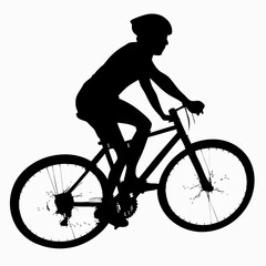Silhouette of a cyclist riding a mountain bike wearing a helmet isolated on white background cycling activity