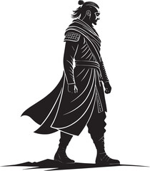 Fototapeta premium Warrior silhouette walking with flowing cape samurai