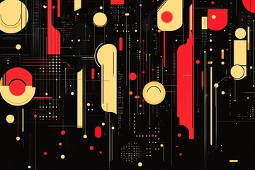 Abstract Geometric Digital Art with Red Yellow Black Colors Modern Style