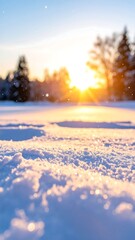 Winter sunset on snowy ground