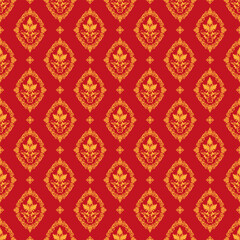 Native thai ethnic geometric pattern samless gold and red on red background. tiles, rugs, carpet