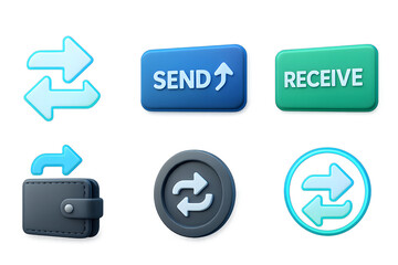3d Isometric Finance UI UX Set Send, Receive, Exchange icons for Business Solutions