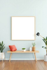 Fototapeta premium Modern scandinavian living room mockup with empty frame and plants