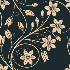Seamless floral pattern in neutral tones with delicate flower and leaf design
