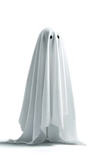 A ghostly apparition drapes a white sheet, embodying the essence of Halloween and spooky spirit on a clean white backdrop.