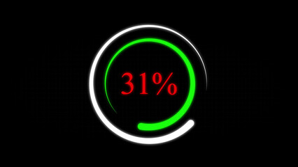 Animated circular loading progress bar displays thirty one percent completion on black background