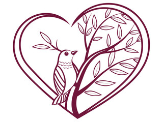 Elegant bird and tree in heart shape design with transparency for design projects