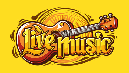 Guitar logo of live music on yellow background .Very beautiful
