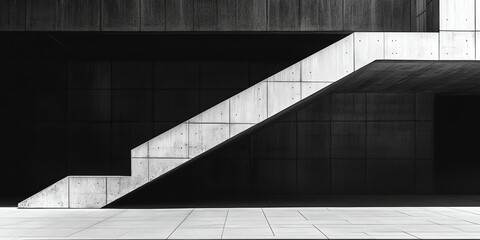 Fototapeta premium Modern Concrete Staircase Architectural Detail in Minimalist Black and White Style
