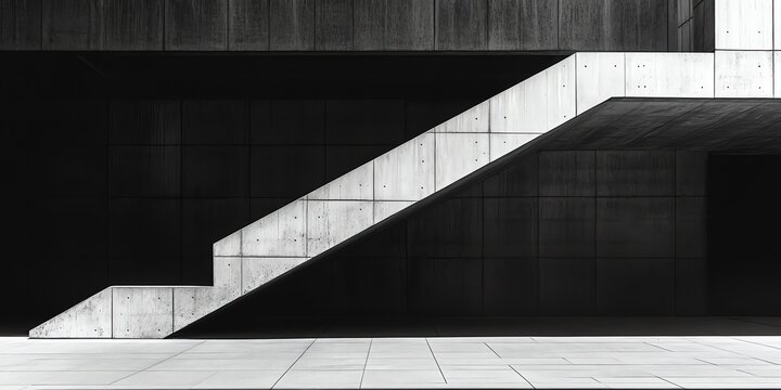 Modern Concrete Staircase Architectural Detail in Minimalist Black and White Style