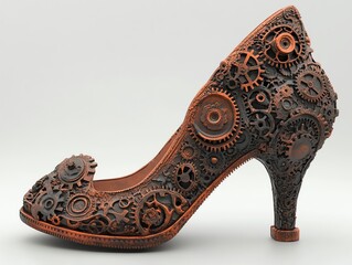 Steampunk High Heel Shoe Made of Gears and Cogs with Mechanical Style
