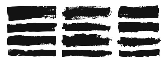 Vector paint bold brush strokes. Ink black hand drawn thick, thin grunge lines abstract shapes, smears. Overlay, textures, brushes design.
