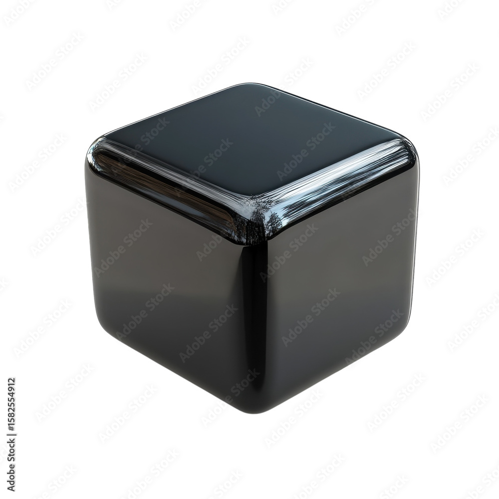 Fototapete sleek obsidian cube design reflective surface rounded edges dark abstract on transparent background
