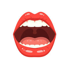 Fototapeta premium A pixel art representation of a human mouth with lips open wide showing teeth and tongue in a vibrant red hue