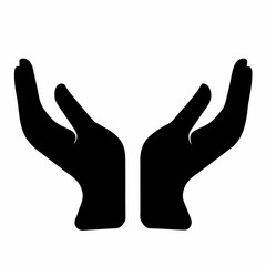 Two open hands reaching up a symbol of hope care support and receiving in black silhouette