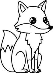 Black and White Cartoon Fox Sitting – Cute Outline Illustration for Coloring Book and Kids Activity