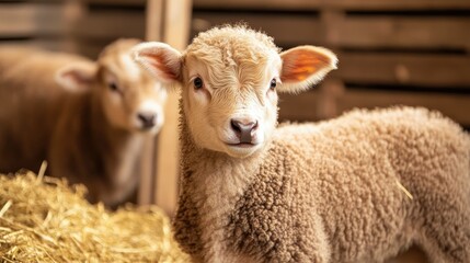 Fototapeta premium Adorable Lamb in a Barn