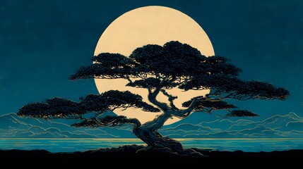 A dragon's silhouette soars against a starry night sky above a tropical island beach, gazing at the moonlit ocean