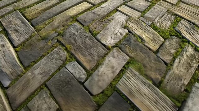 Aged paving stones with moss