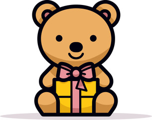 Fototapeta premium Whimsical Teddy Bear with Gift: A Cartoon Delight