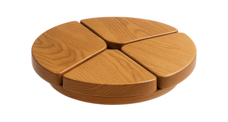 A versatile wooden lazy Susan with independent rotating sections, perfect for serving a variety of appetizers during a family game night.