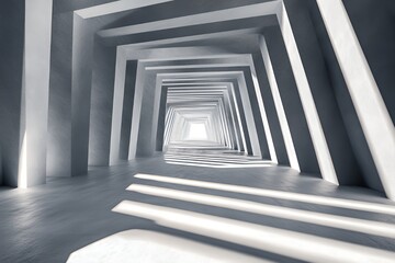 Abstract Grey Tunnel Leading To Bright Light