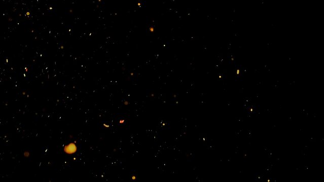 Floating golden dust particles in dark background