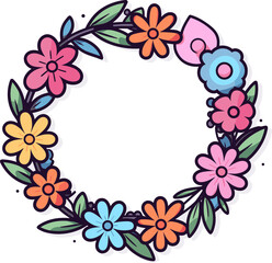 Floral Wreath with Colorful Flowers and Leaves for Spring Decoration